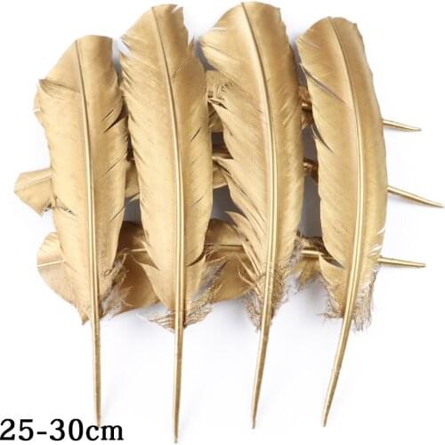 Wholesale Golden Turkey Feathers for Crafting Jewelry Make Accessories 25-30cm Goose Rooster Tail Plumes Wedding Home Decoration