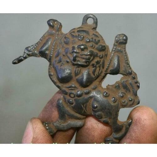 6CM Old Tibetan Bronze Buddhism Lion Dharmapala God Beast Amulet Pendant