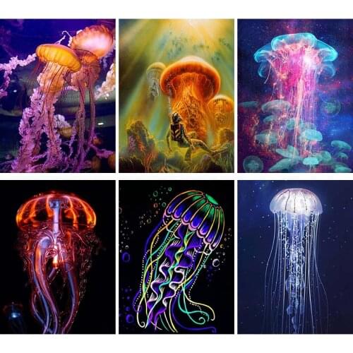 Full Drill 5D DIY Diamond Embroidery Deep Sea Jellyfish Diamond Painting Glow Animal Rhinestone Cross Stitch Mosaic Room Decor