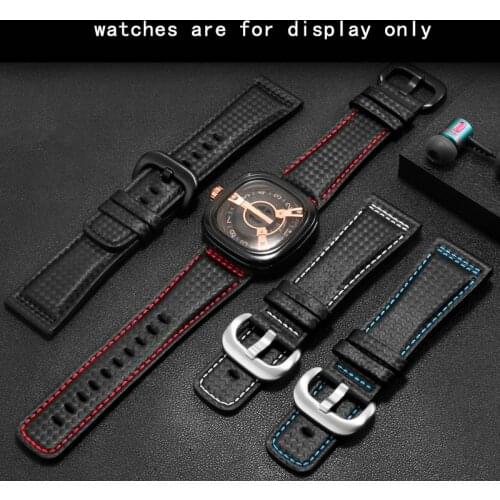 CICIDD Carbo Fiber Wristband For M2/02 Series Black Red Genuine Leather Watchband 28mm Mens Watch Accessories