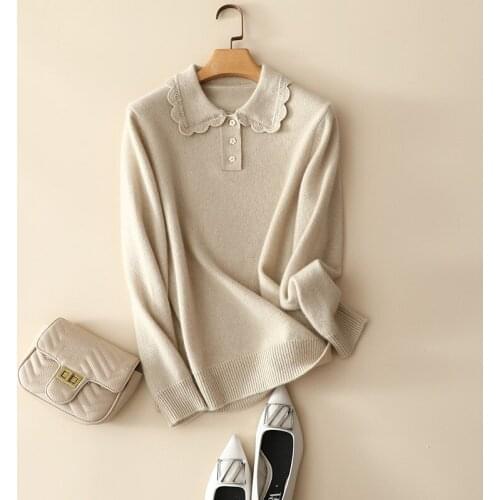 Luxury 100% cashmere half buttons womens sweaters autumn winter knitted chic pullovers long sleeve