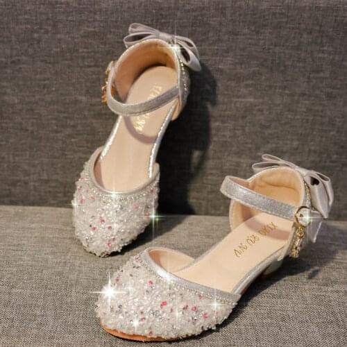 Girls Christmas Ball Show Shoes Children Shiny Bow Princess Shoes Kids Sandals Girl Mary Jane Shoes 7-16 Years
