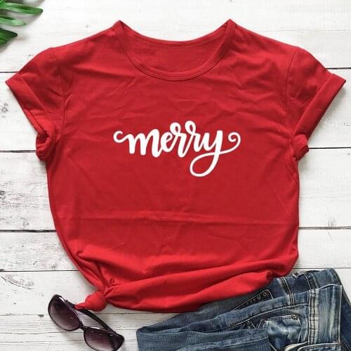 Merry Christmas women fashion pure cotton casual hipster vintage holiday gift girl gift t shirt slogan quote street style tees