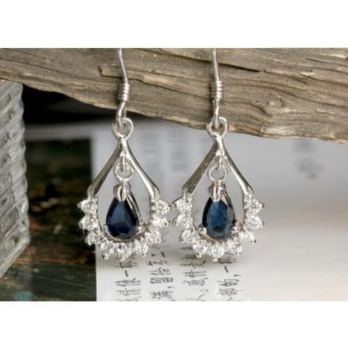 Sapphire stud earring Free sipping Natural real sapphire 925 silver Gem size 4*6mm