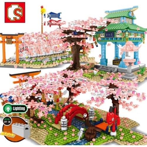 SEMBO City Japanese Cherry Blossom Pavilion Inari Shrine Building Blocks Ideas Sakura Tree House Architecture Bricks Kids Toys