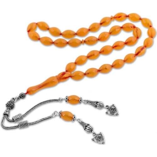 Silverlina Silver Tassels Yellow Crimp Amber Prayer Beads