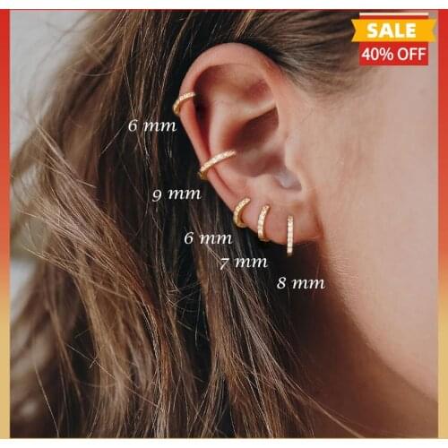 Classic White Zircon Circle Earrings For Women 925 Sterling Silver Round Earring Pendientes Men Cartilage Ear Bone hoops Jewelry