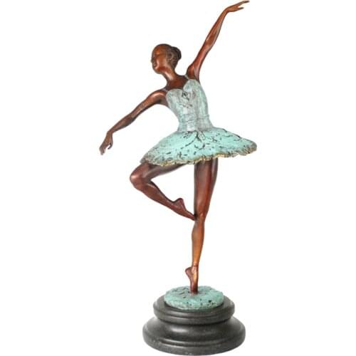 Ballet Swan Dance Girl Statue Sculpture Female Ballerine Modern Art Upscale Gift Home Office Ornament Bronze Green