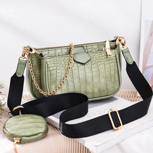 3pcs Set Crocodile Pattern Crossbody Bag Women PU Leather Shoulder Bag Luxury Chains Handbag Female Armpit Bag Lady Purse bolso