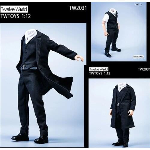 TWTOYS TW2031 1/12 Male Overcoat Suit Vest Leather Shoes Set Clothes Model Fit 6" Soldier Action Figure Body Dolls