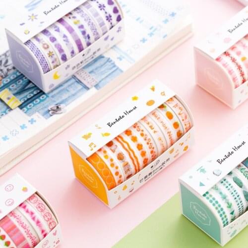 Yisuremia 10pcs/Set 8mm*2M Kawaii Decorative Washi Masking Tape For DIY Crafts Scrapbook Diary School Office Stationery