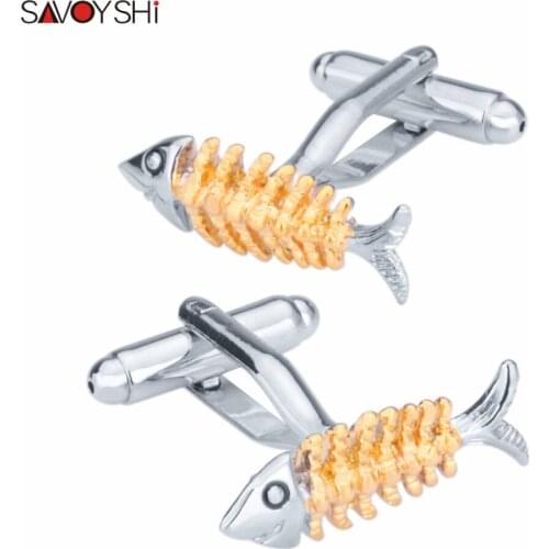 SAVOYSHI Fish Bones Cufflinks For Mens Shirt High Quality Animal Cuff links Groom Wedding Jewery Gemelos