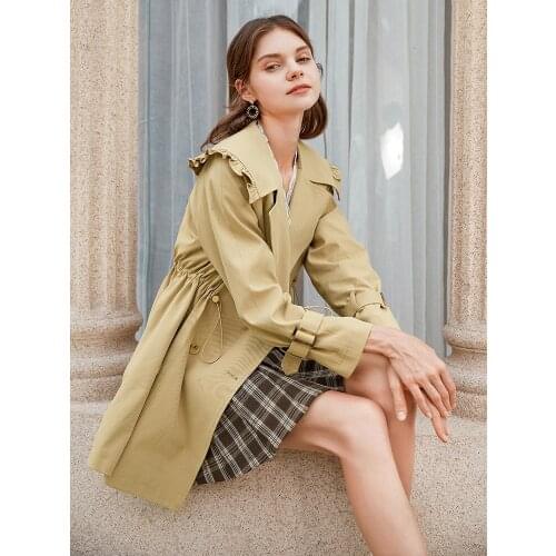 Windbreaker womens middle long 2021 new casual Korean loose Khaki waist large lapel coat spring Autumn