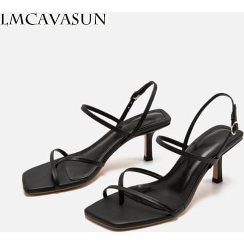 LMCAVASUN New Fashion Narrow Band Gladiator Women Sandals Thin High Heel Pumps Shoes Cross Strap Summer Outdoor Open Toe Slides