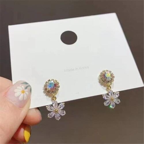 Zeojrlly Crystal Trendy Water Drop Women Dangle Earrings Ins Flower Crystal Earrings Female Butterfly Sweet Jewelry For Women
