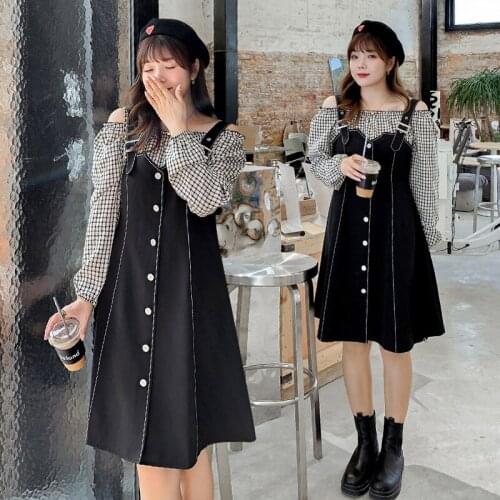 Womens Spring One-Piece Collar Stitching Button Two-Piece Dress Plus Size Knee Length Casual Wear 100 Kg Can Be Worn