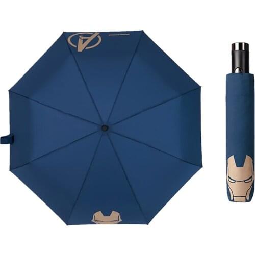 Cartoon Iron Man Automatic Big Umbrella Rain Women 3Folding Wind Resistant Men Family Travel Business Car Umbrellas