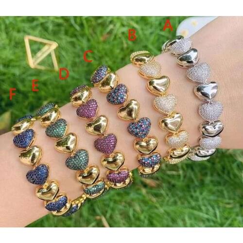1Pc Colorful Heart cubic zirconia micro pave colorful chain bracelet jewelry