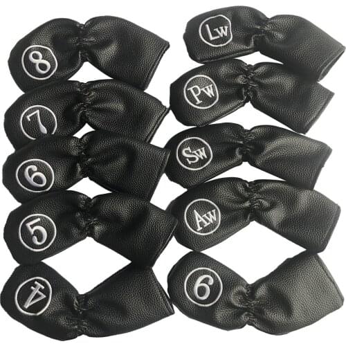 10 Pack Golf Iron Head Covers PU Golf Club Headcovers Long Neck With Number Tag Protective Covers Set Waterproof