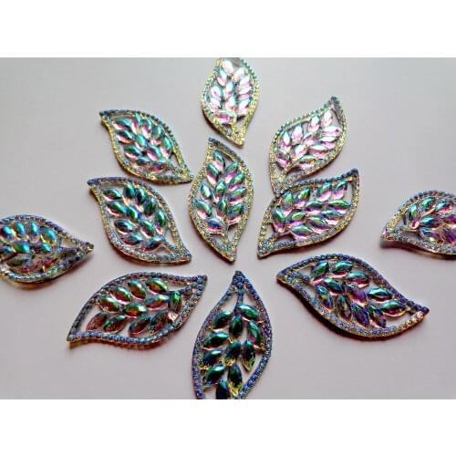 20pcs New fashion style leaf shape 42*21mm clear AB colour sew on rhinestones flatback crystal gem stones beads