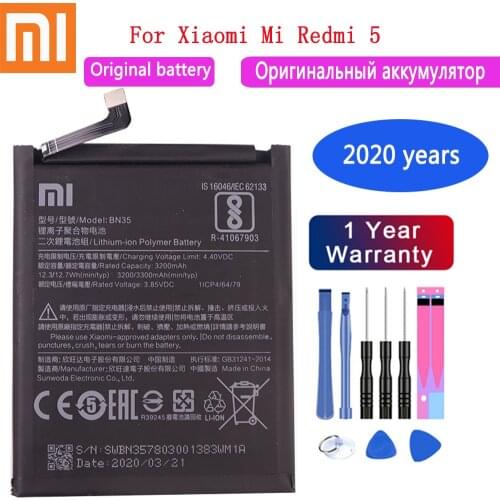 2020 Years Xiao Mi 100% Original 3200mAh Battery BN35 For Xiaomi Mi Redmi 5 5.7" Redrice 5 Authentic Phone Batteries+Tools