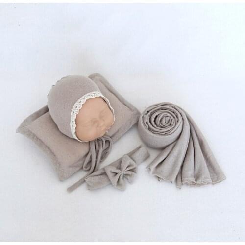 4Pcs/Set Infant Sleepy Cap+Wrap+Pillow Set Newborn Studio Shooting Outfits Newborn Photo Props Photography Accessories