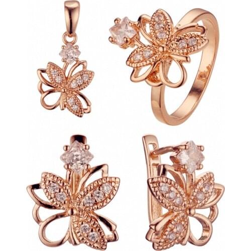 585 Gold Party Jewelry Sets Trendy Clear Stone Cubic Zircon Necklace/Earring Jewelry Sets for Women