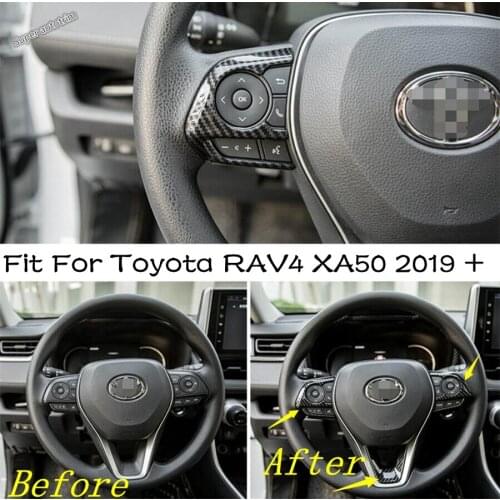 Auto Steering Wheel Frame Cover Trim Fit For TOYOTA RAV4 RAV 4 XA50 2019 2020 2021 / Carbon Fiber ABS / Accessories Interior