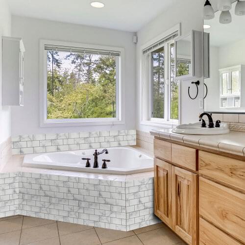 White Marble Subway Self Adhesive Tile Backsplash 3D Wall Sticker Epoxy Bathroom Kitchen Home Decor Oil-Proof Waterproof Decor