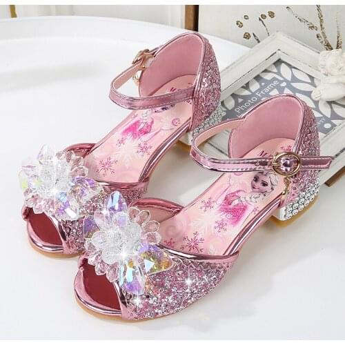 Disney children high heel sandals summer new girls princess shoes baby elsa frozen crystal shoes baby sandals for girls party