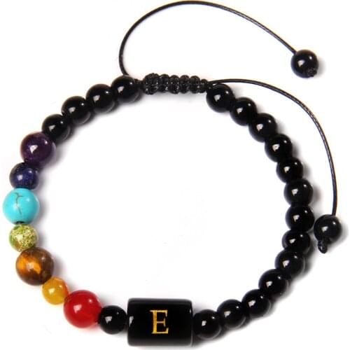 26 Letters Charm Bracelets Men Natural Chakra Mineral Red Agat Black Onyx Tiger Eye Stone Beads Bracelet Women Pulsera Jewelry