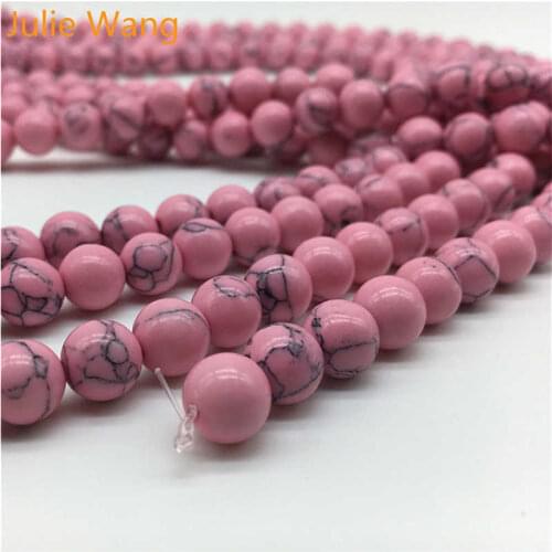 Julie Wang 4-12mm Man-made Stone Beads Light Pink Crack Pattern Spacer Beads Bracelet Necklace Jewelry Making Accessory