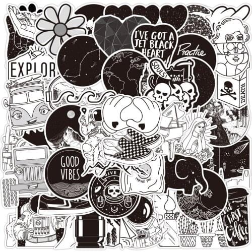 10/30/50PCS Black and White Stickers Anime Cartoon Cool Sticker Toys for Kids DIY Car Suitcase Notebook Laptop Sticker Decal