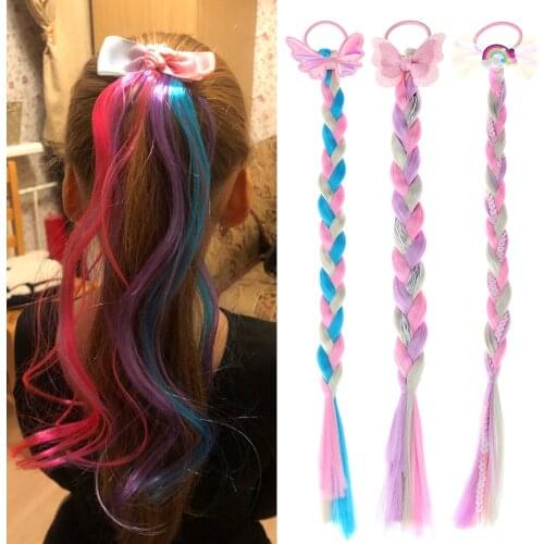 Colorful Twist Braid Wig Hair Ropes Girls Ponytail Elastic Hair Bands Cute Princess Headbands Kids Fashion Headwear Accessories