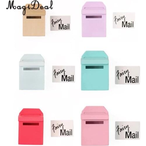MagiDeal 1Pc 1/12 Scale Wooden Mailbox With Decal Dollhouse Miniature for Fairy Garden Door Decor Kids Furniture Toys 6 Colors