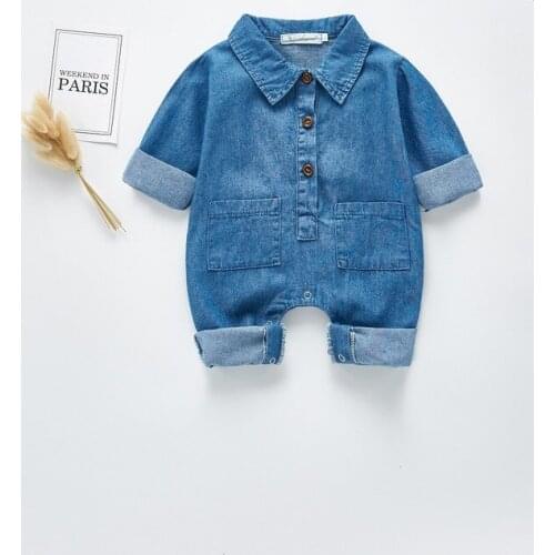 Denim Cotton Baby Romper Spring Autumn Unisex Clothes for Baby Boy Girls Turn-down Collar Jumpsuit Kids Clothing Infant Costumes