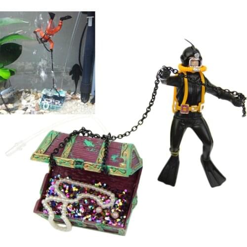 1pcs New Unique Design Treasure Hunter Diver Action Figure Fish Tank Ornament Landscape Aquarium Decoration Accessories Black