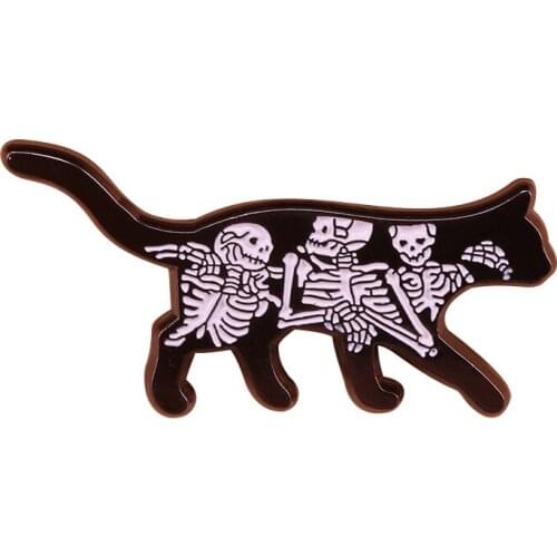 Skull cat enamel pin skeleton art badge Halloween gothic collection