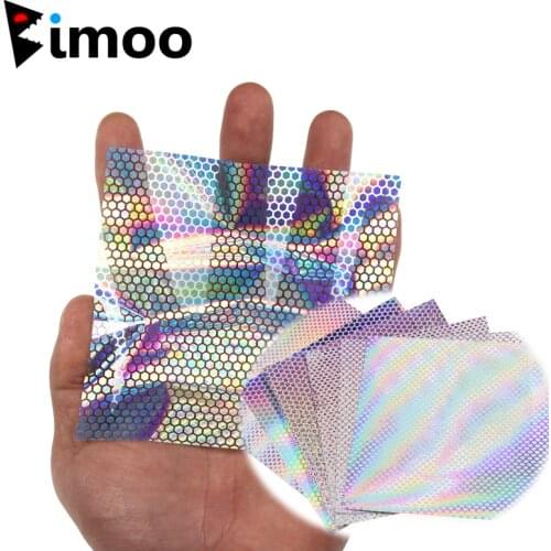Bimoo 6pcs 4pcs Holographic Fish Scale Lure Sticker Film Fly Tying Rainbow Flash Film Jig Squid Jig Lure DIY Material