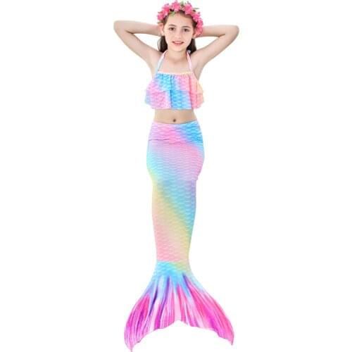 3Pcs Mermaid Tails Bikini Costumes For 3-12Y Child Girls Swimming Cola De Sirena Cauda De Sereia No Monofin