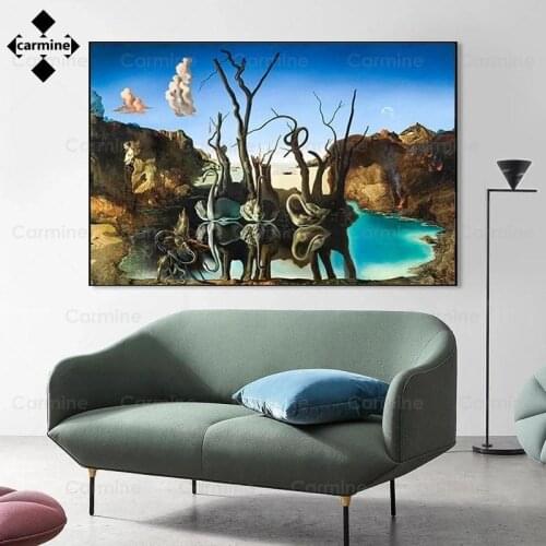 Famous Oil Painting Canvas Poster Salvador Dali Swans Reflecting Elephants Picture Abstract Poster and Print Wall Art Decoration