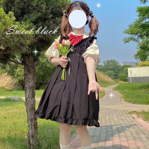Kawaii Soft Girl Square Collar Lolita Dress Japanese Cute Sweet Sleeveless Ruffles Vestidos Summer Cosplay Party Suspender Dress