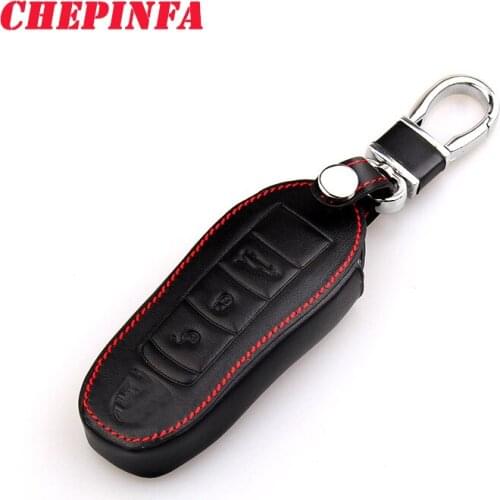 CHEPINFA Leather Car Key Cover Case For Porsche Macan 911 Panamera Cayenne 2017 2018 Protective Case Bag