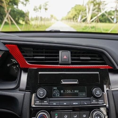 Red Genuine Carbon Fiber Car Dashboard Center Air Outlet Cover Trim Styling Sticker For Honda Civic 2016-2019 LHD and RHD