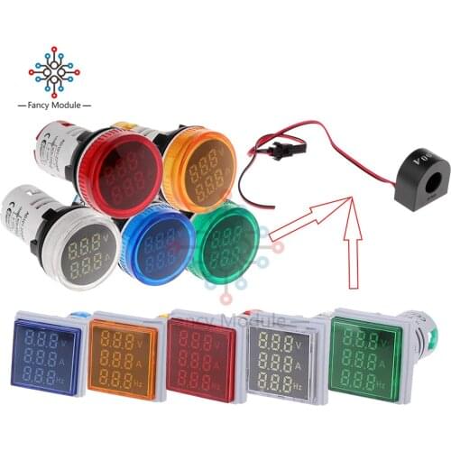 Diymore 22mm Square/Circle LED Voltmeter Ammeter Hertz Meter AC 50-500V 0-100A 20-75Hz Amp Volt Frequency Indicator with Coil
