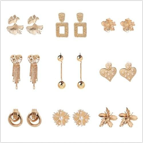 FASHIONSNOOPS Statement Big Drop Earrings 2019 Women Fashion Vintage Geometric Gold Color Punk Flower Metal Earring Jewelry