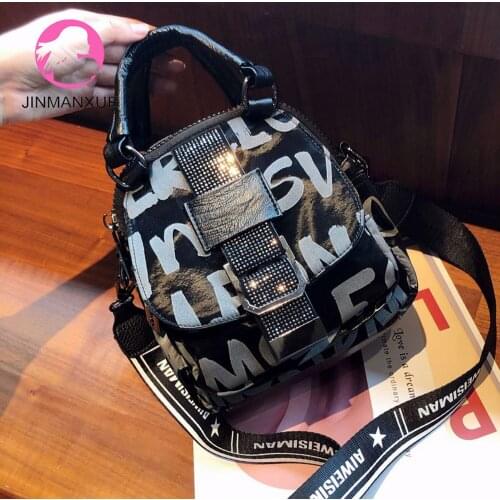 Fashion Letter Rhinestone Shoulder Bags Womens Three-purpose Messenger Bag All-match Soft Leather Multi-purpose Small Backpack