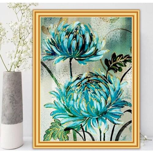 Blue Flowers DIY 5D Diamond Painting Cross Stitch Kit Full Drill Square Embroidery Mosaic Art Picture of Rhinestones Home Decor