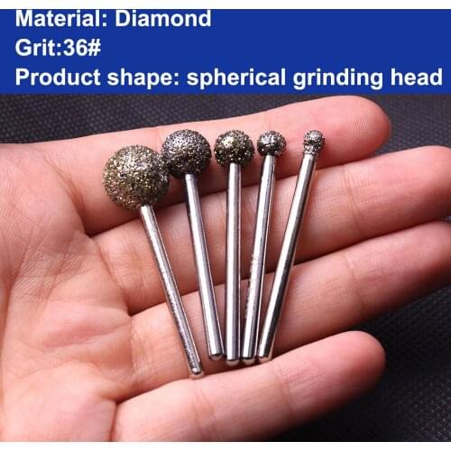 5Pcs 3mm Shank 36# Diamond Coated Rotary Burrs Set Fits Rotary Tools Diamond Burr for Jewelry Glass Ceramic Stone