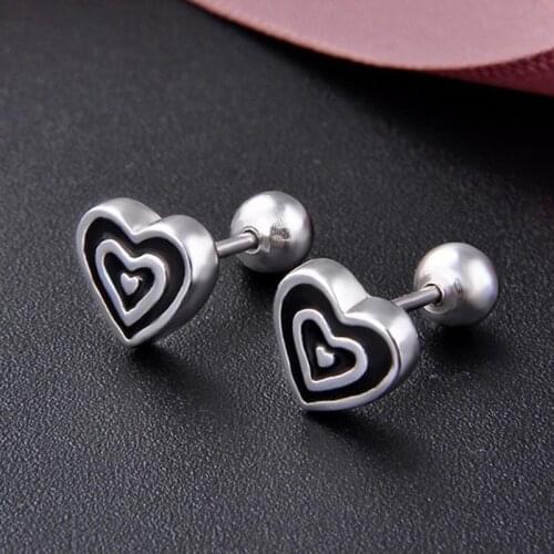 Real 925 Silver Enamel Heart Stud Earrings Fine Jewelry Wholesale Fashion Small Cute Screw Back Earrings For Women Dropshipping